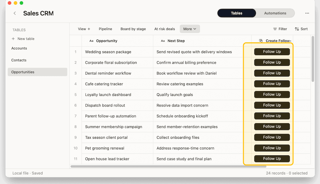 Run actions from rows